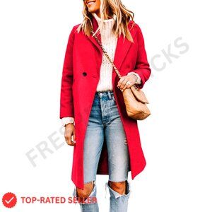 Wool Blend Pea Coat with Notch Lapel, Double Breasted, Knee Length